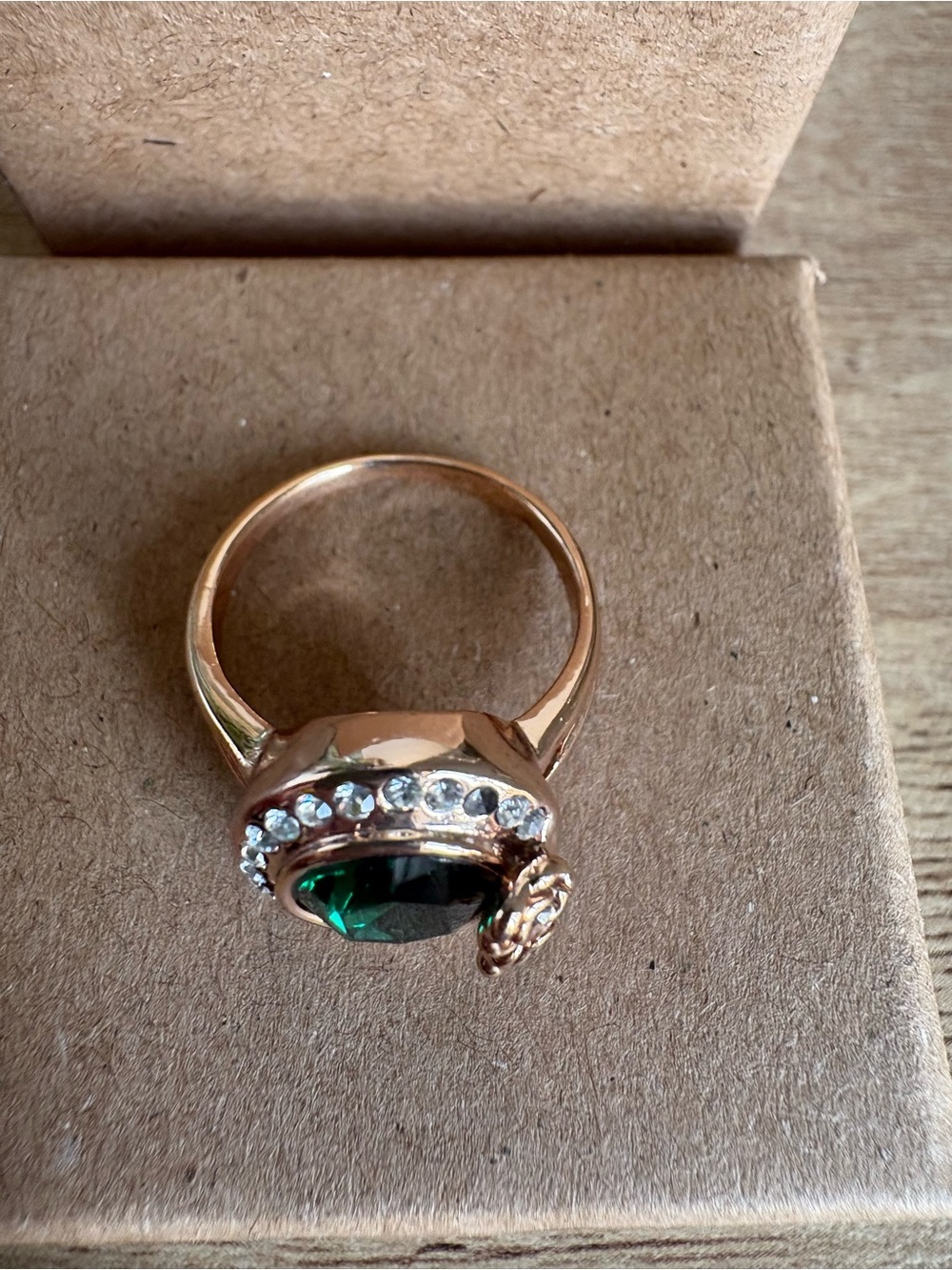 Gold-Tone Ring with Emerald Green Center Stone - Picture 3 of 7